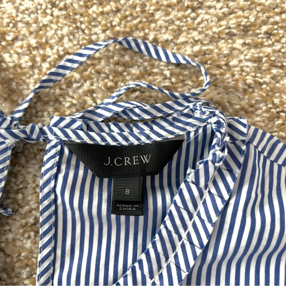 J. Crew Blue and White Stripe Ruffle Trim Sleeveless Top Size 8 - Picture 4 of 8